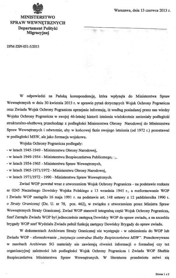 Odpowiedź MSW dotycząca WOP