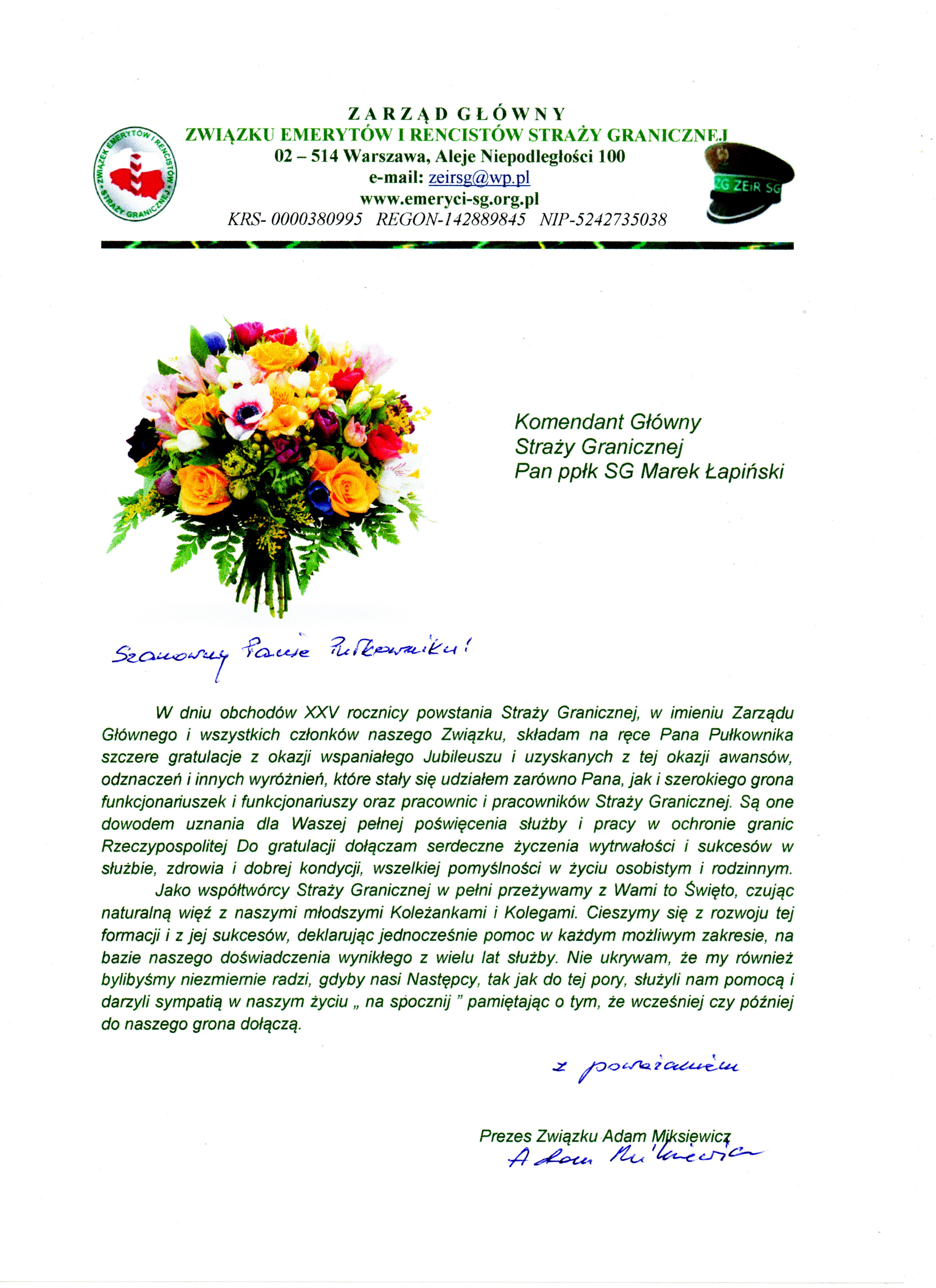 list grat. dla KG SG